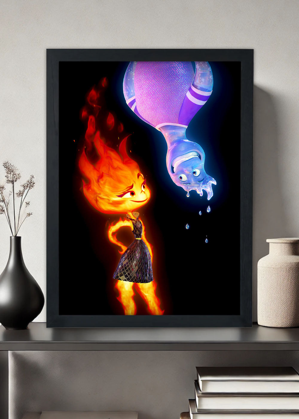 Quadro Decorativo Fogo e a agua - Com vidro