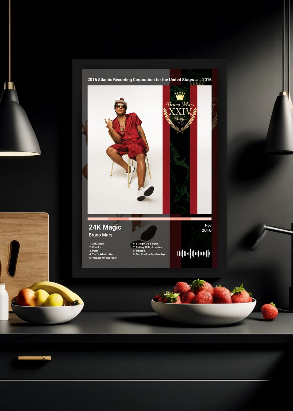 Quadro Decorativo Bruno Mars 24K Magic (Dark) Com Vidro