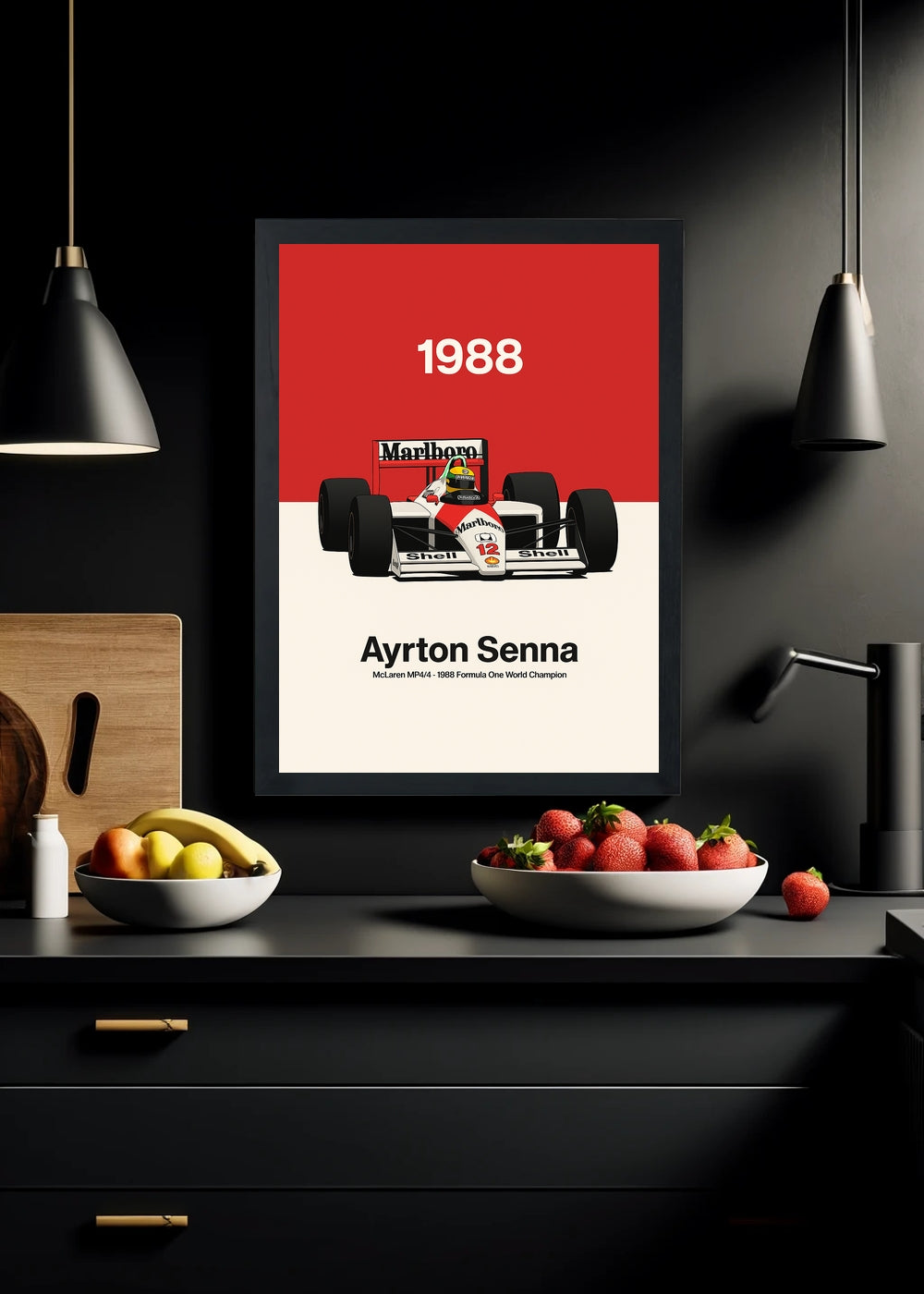 Quadro Ayrton Senna McLaren MP4 4 Campeão 1988 -Com vidro