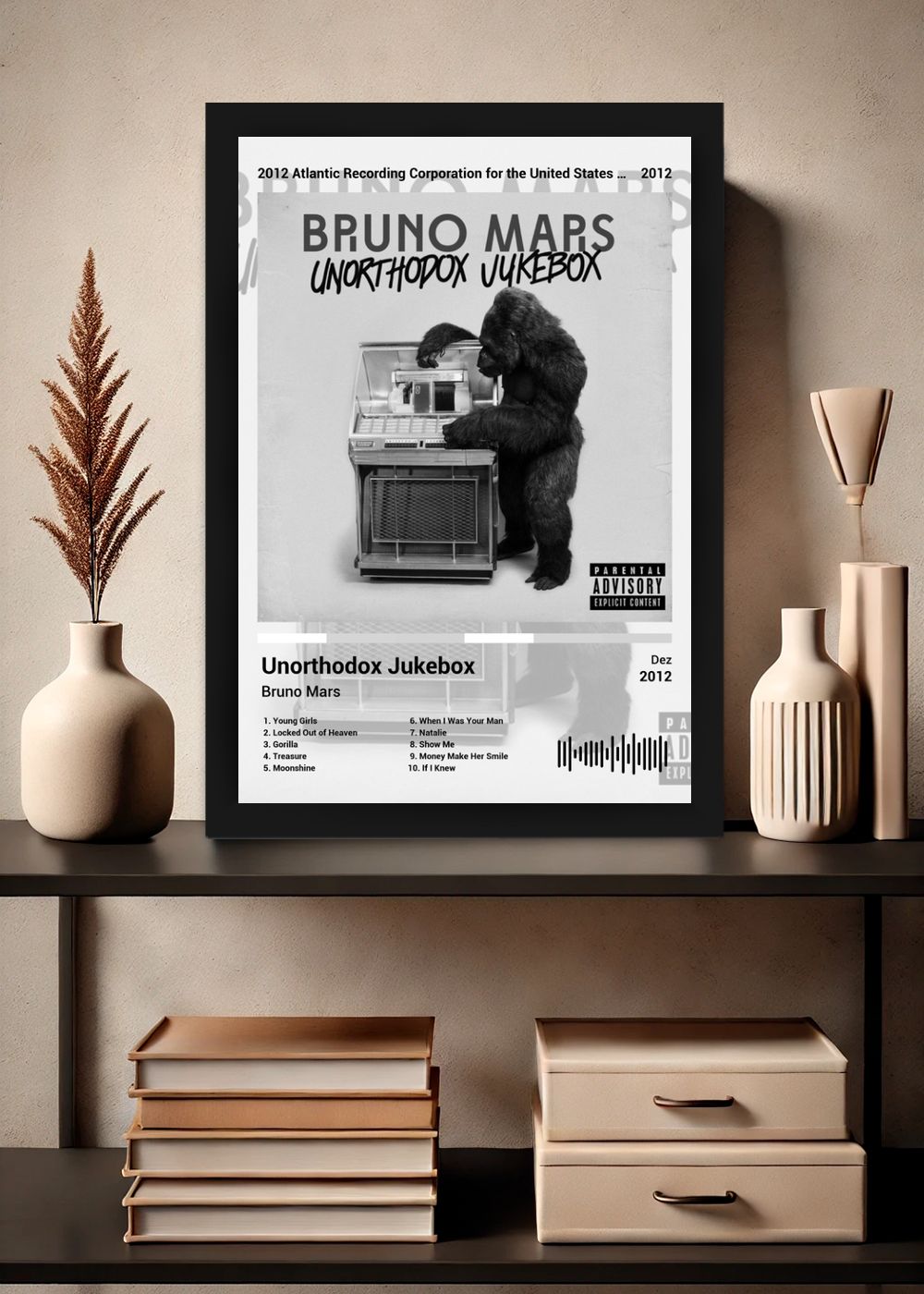 Quadro Bruno Mars Unorthodox Jukebox (Black&white) Com Vidro