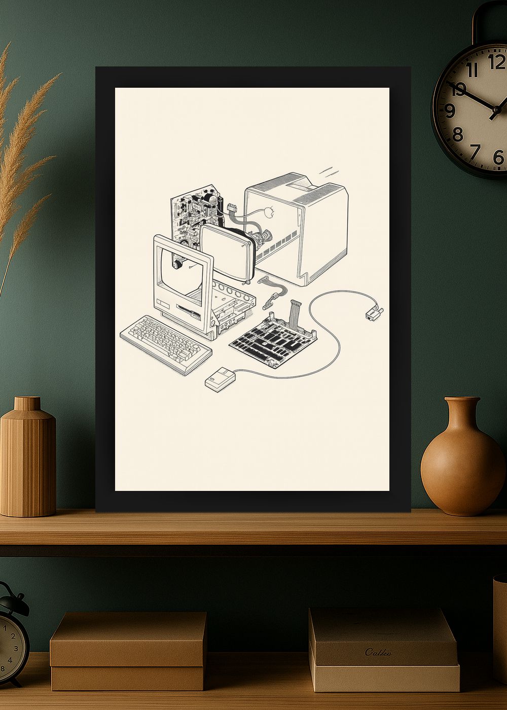 Quadro Computador Retro Digital com Vidro e Moldura