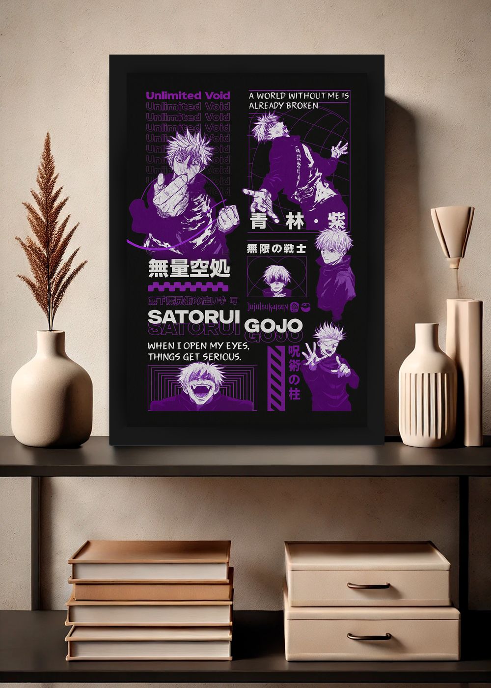 Quadro Satoru Gojo Jujutsu Kaisen Com Vidro e Moldura