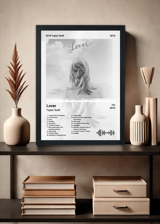 Quadro Decorativo Taylor Swift Lover (Black&Light) Com Vidro