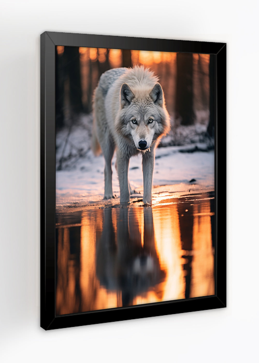 Quadro Decorativo lobo de neve - Animais - Com vidro
