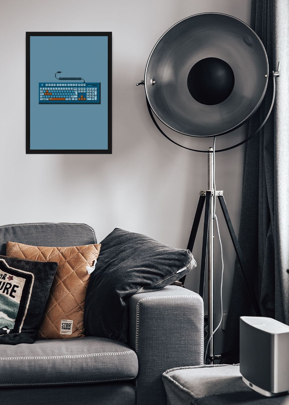 Quadro Teclado Retrô Pixelado com Vidro e Moldura