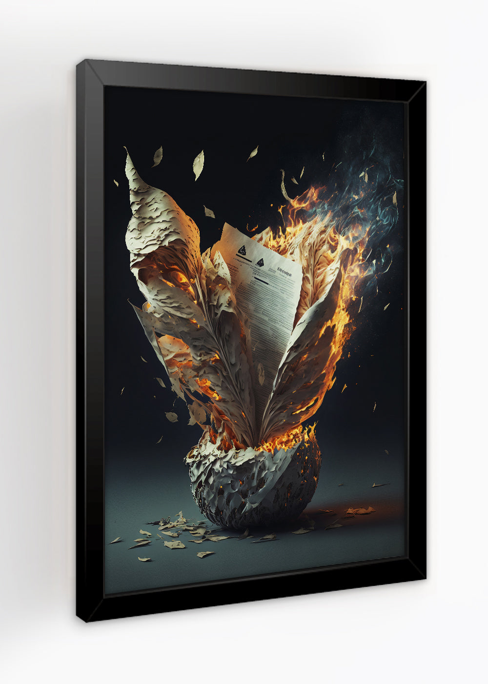 Quadro Decorativo Arte de papeis queimados - Com vidro