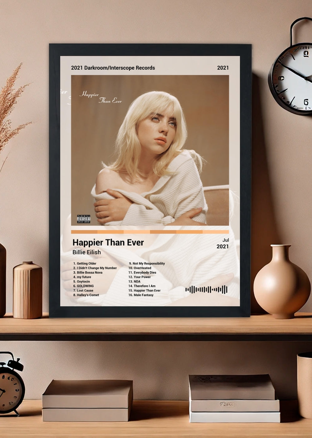 Quadro Billie Eilish Happier Than Ever (Light) Com Vidro