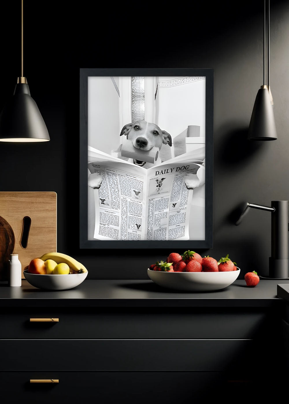 Quadro Decorativo Cachorro lendo jornal