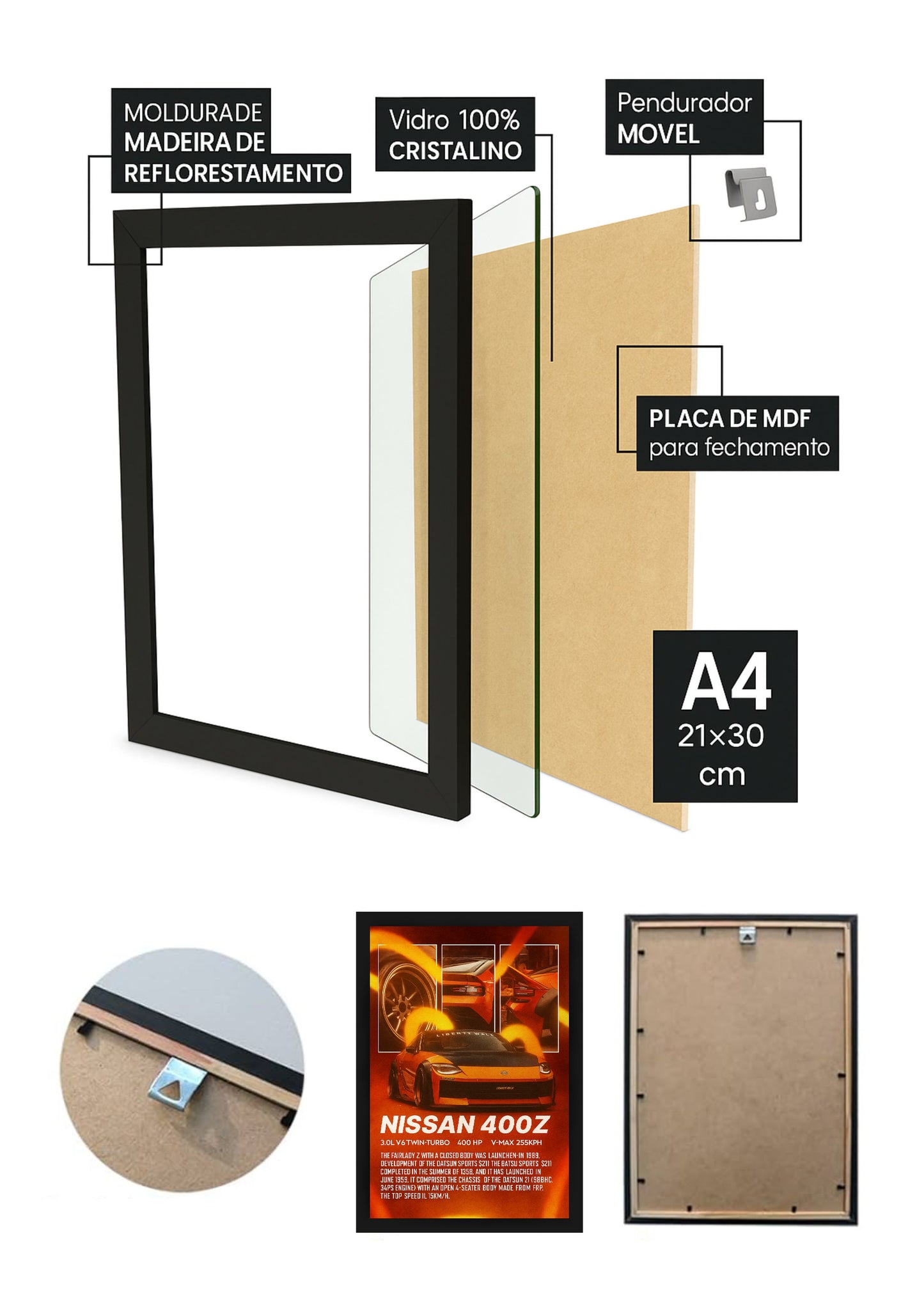 Quadro Com Vidro Nissan 400Z Liberty Walk com Moldura