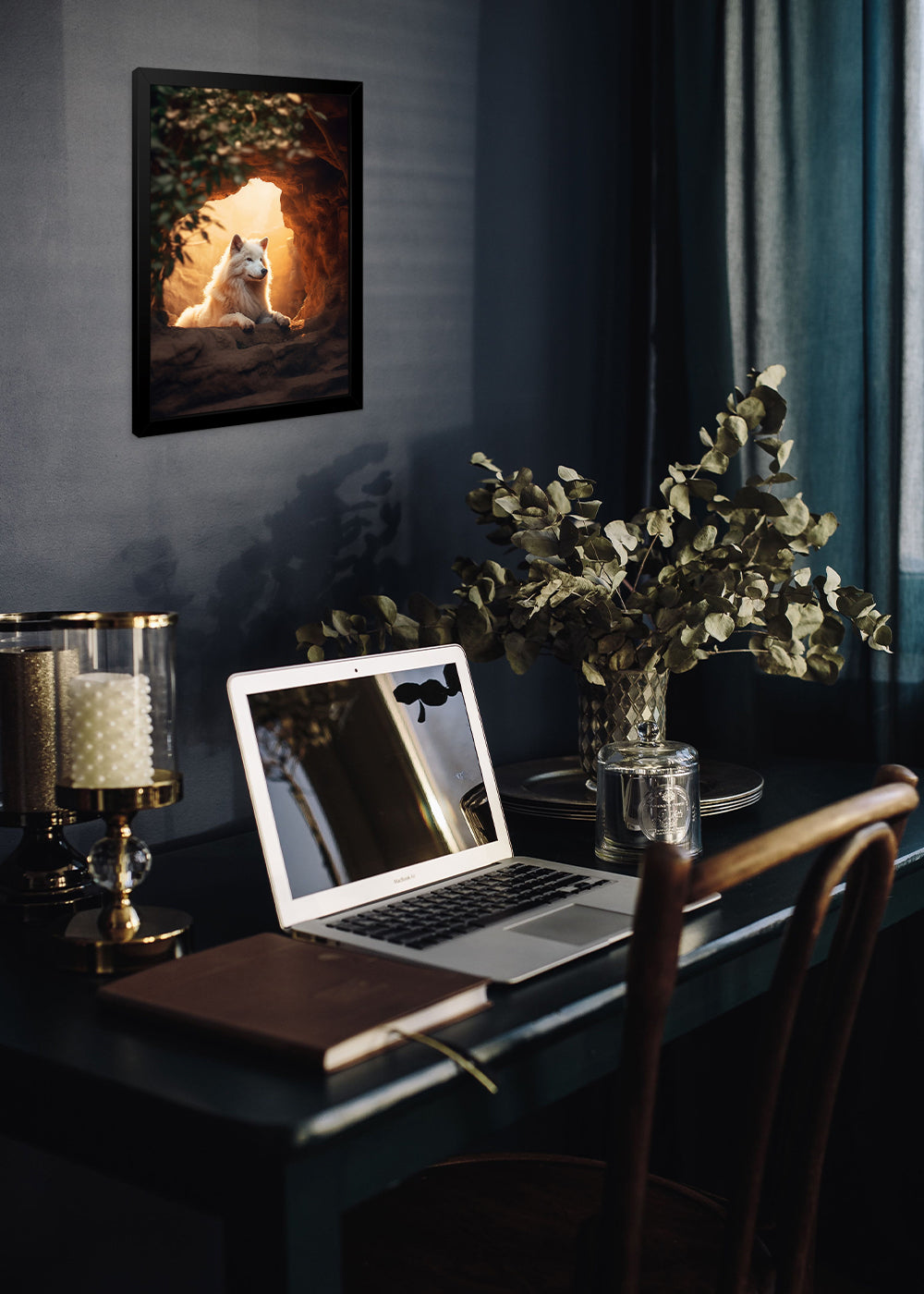 Quadro Decorativo o lobo branco - Animais - Com vidro