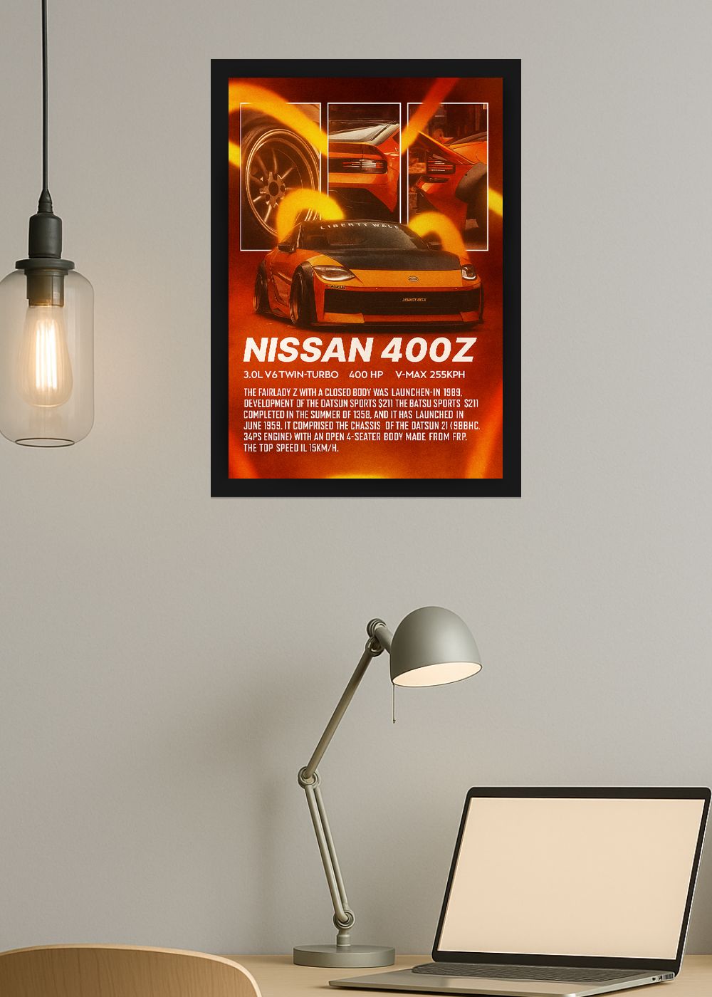 Quadro Com Vidro Nissan 400Z Liberty Walk com Moldura