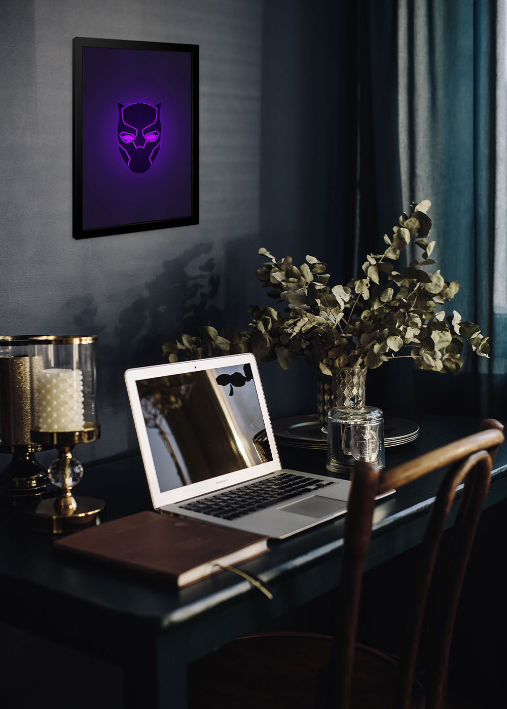 Quadro Decorativo Mascara do Pantera Negra - Com vidro