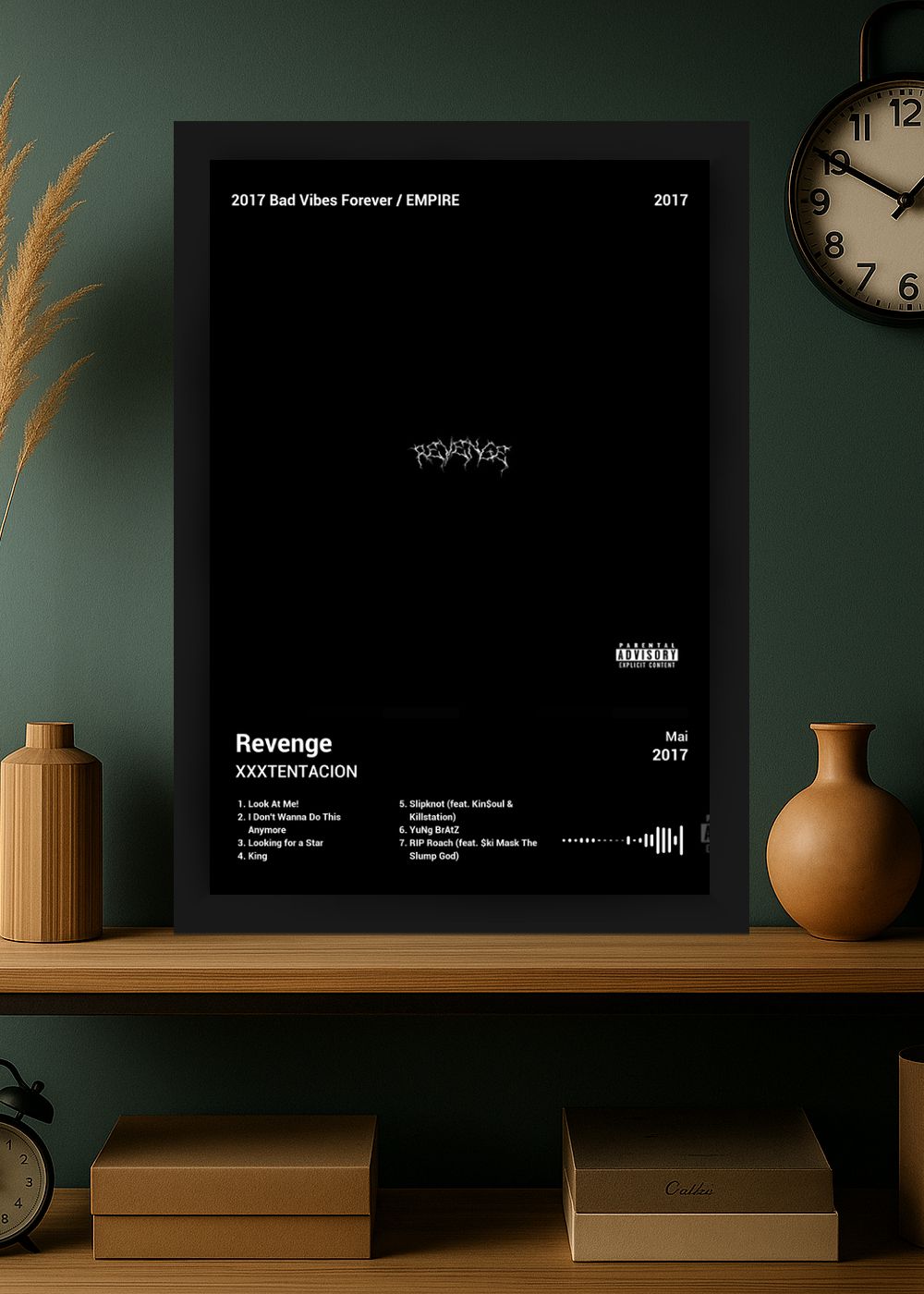 Quadro Decorativo XXXTENTACION Revenge (Dark) Com Vidro