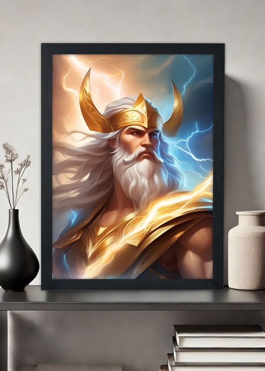 Quadro Decorativo Zeus deus do trovão - Com vidro