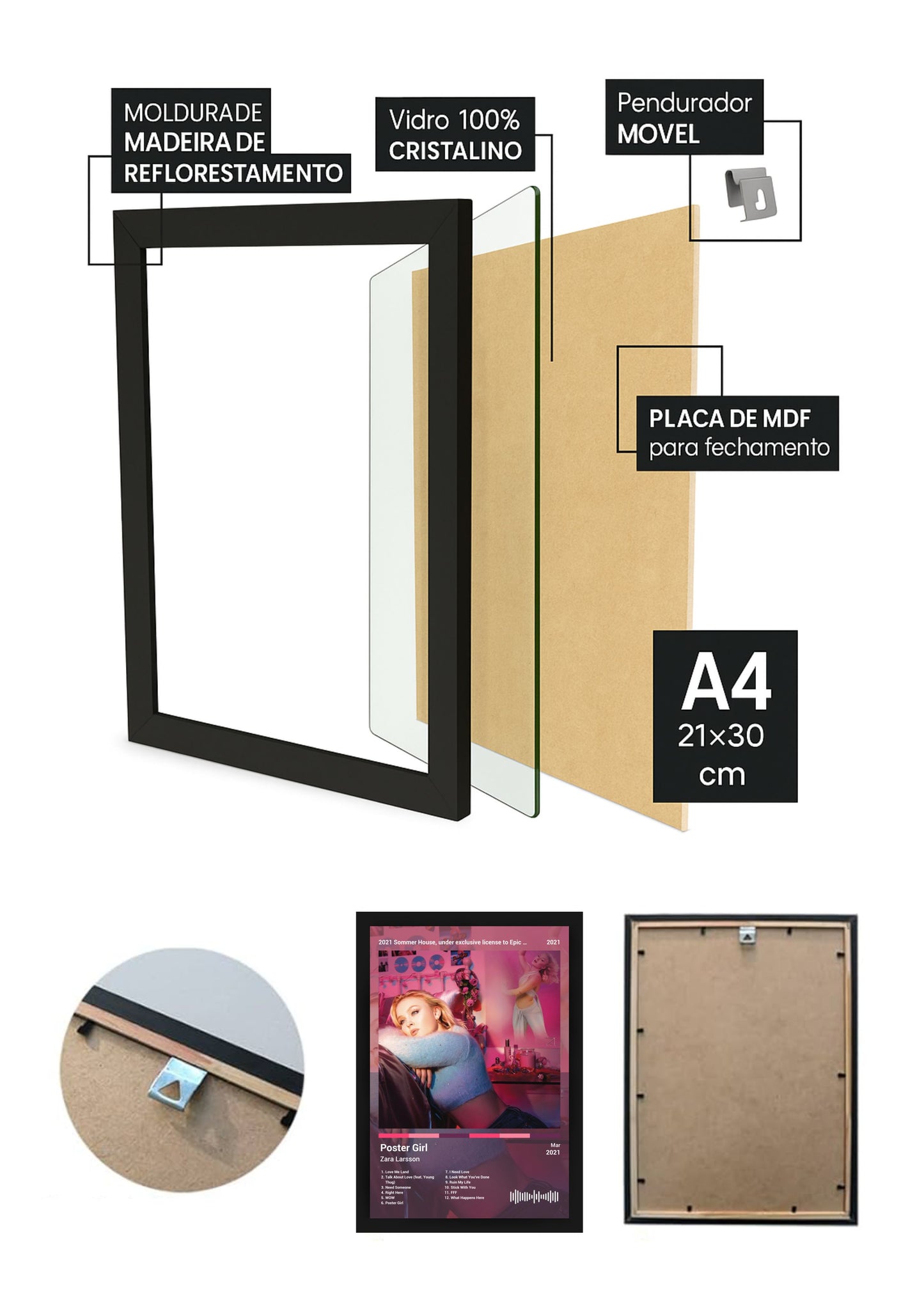 Quadro Zara Larsson Poster Girl (Colored) Com Vidro