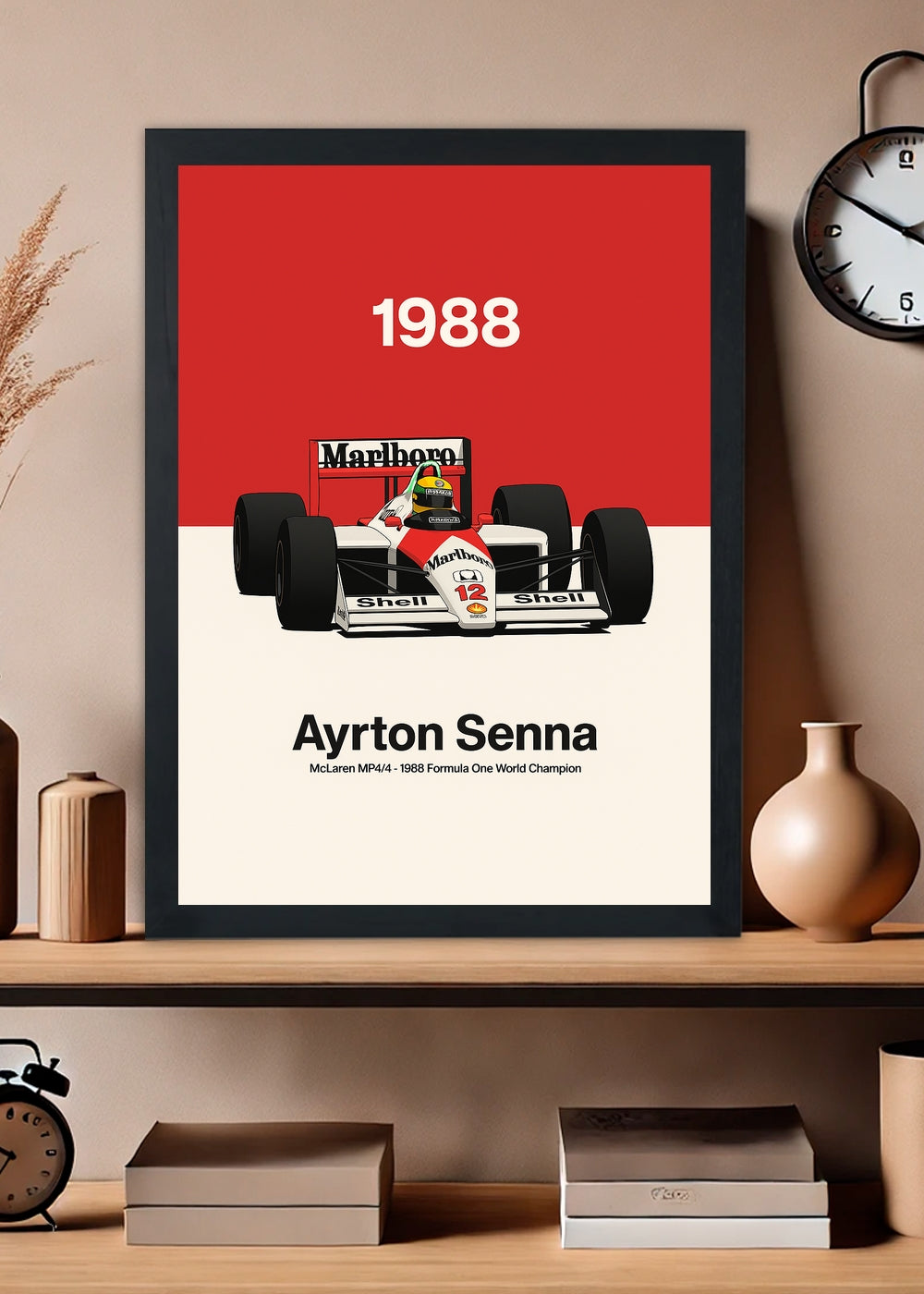 Quadro Ayrton Senna McLaren MP4 4 Campeão 1988 -Com vidro