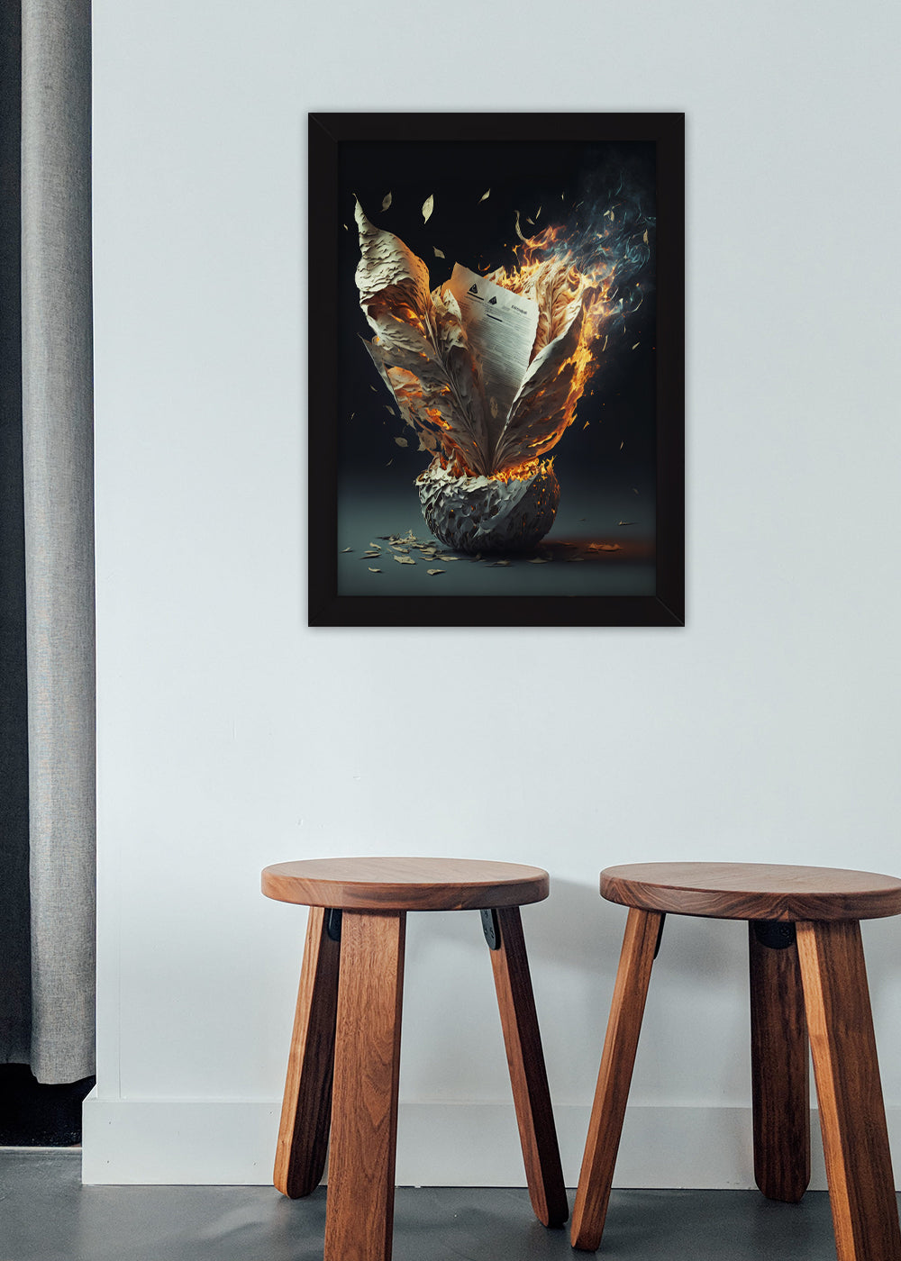 Quadro Decorativo Arte de papeis queimados - Com vidro