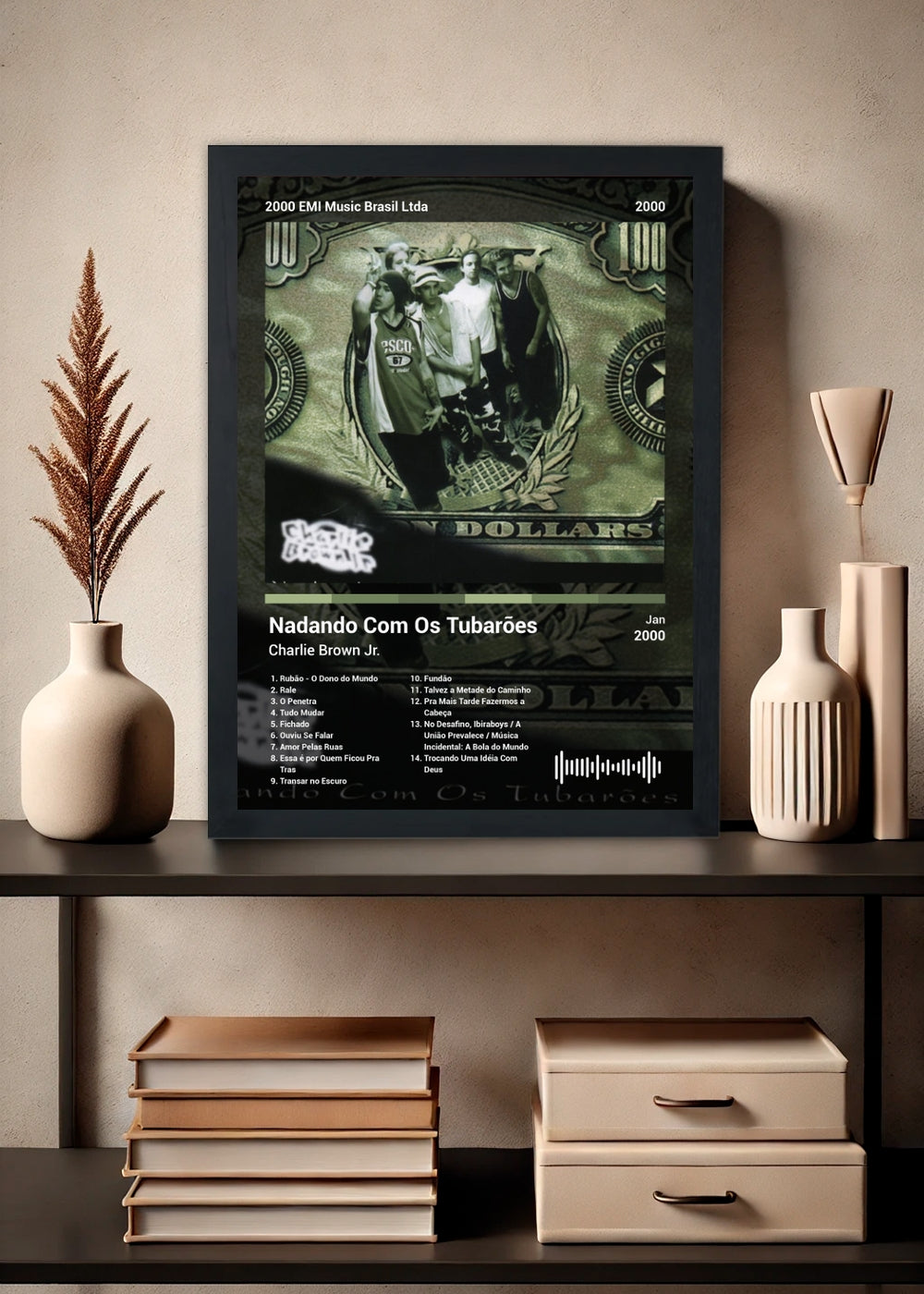 Quadro Charlie Brown Jr. Nadando Com Os ... (Dark) Com Vidro