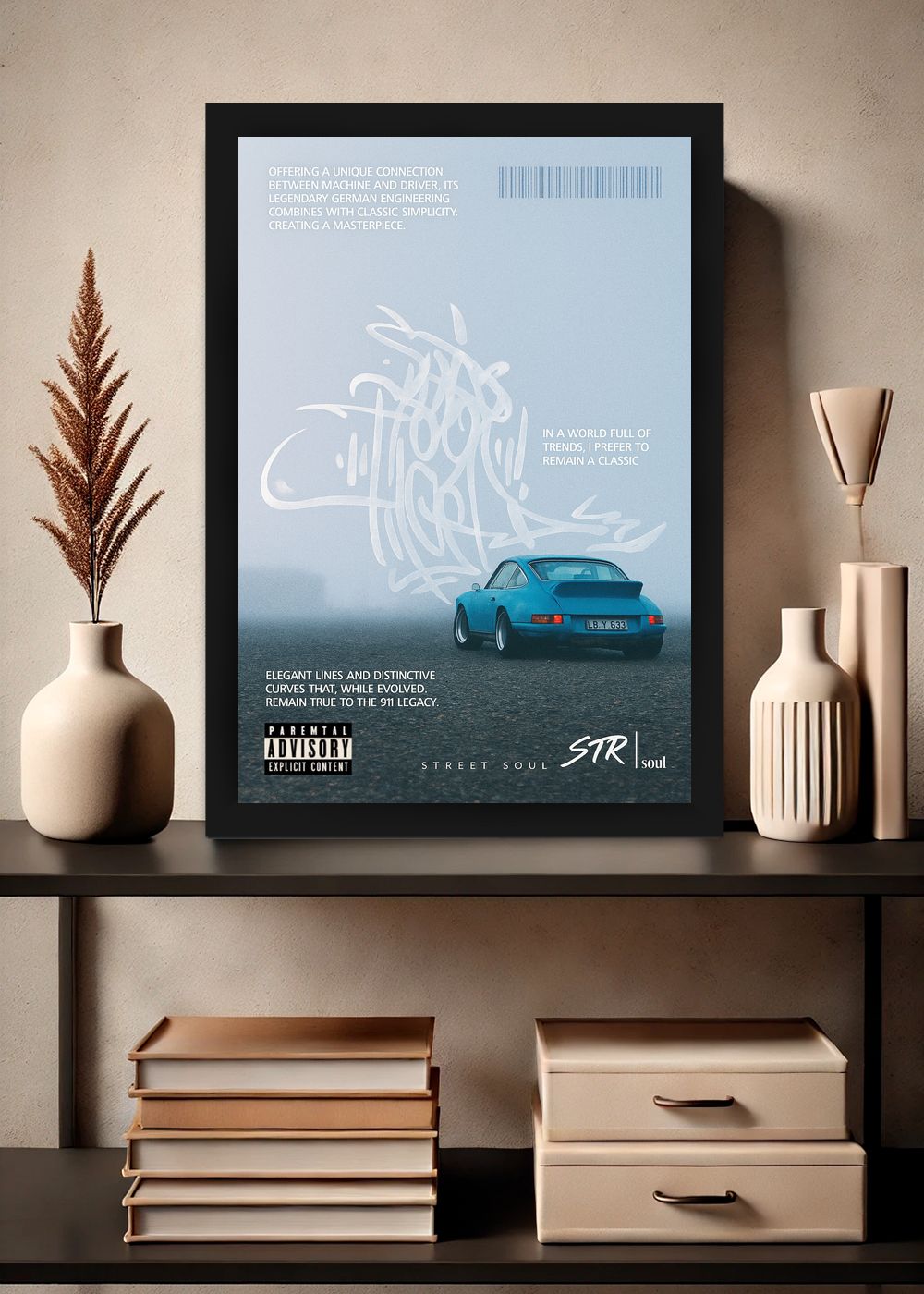 Quadro Decorativo Clássica Porsche 911 na Névoa Com Vidro