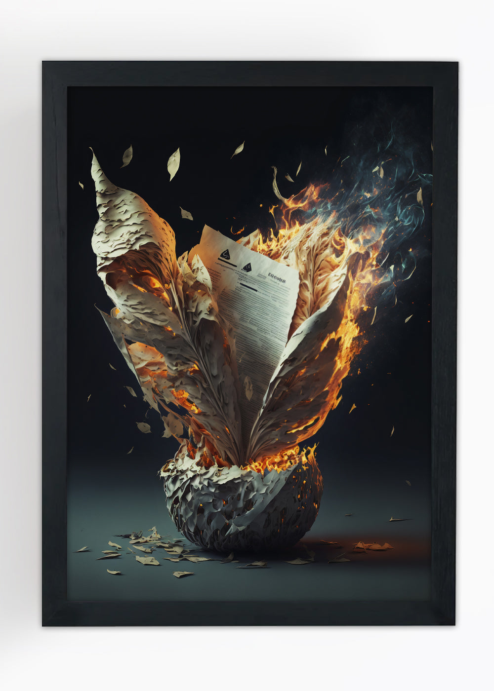 Quadro Decorativo Arte de papeis queimados - Com vidro