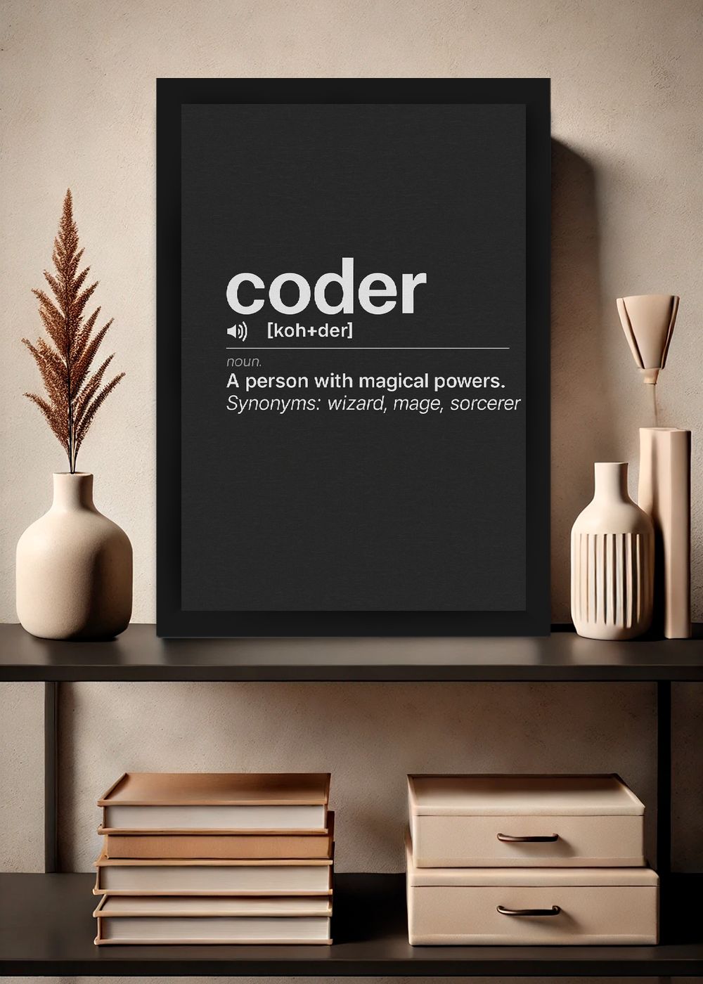 Quadro Coder Programador Geek com Vidro e Moldura