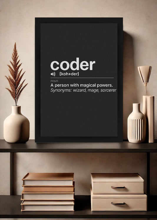 Quadro Coder Programador Geek com Vidro e Moldura