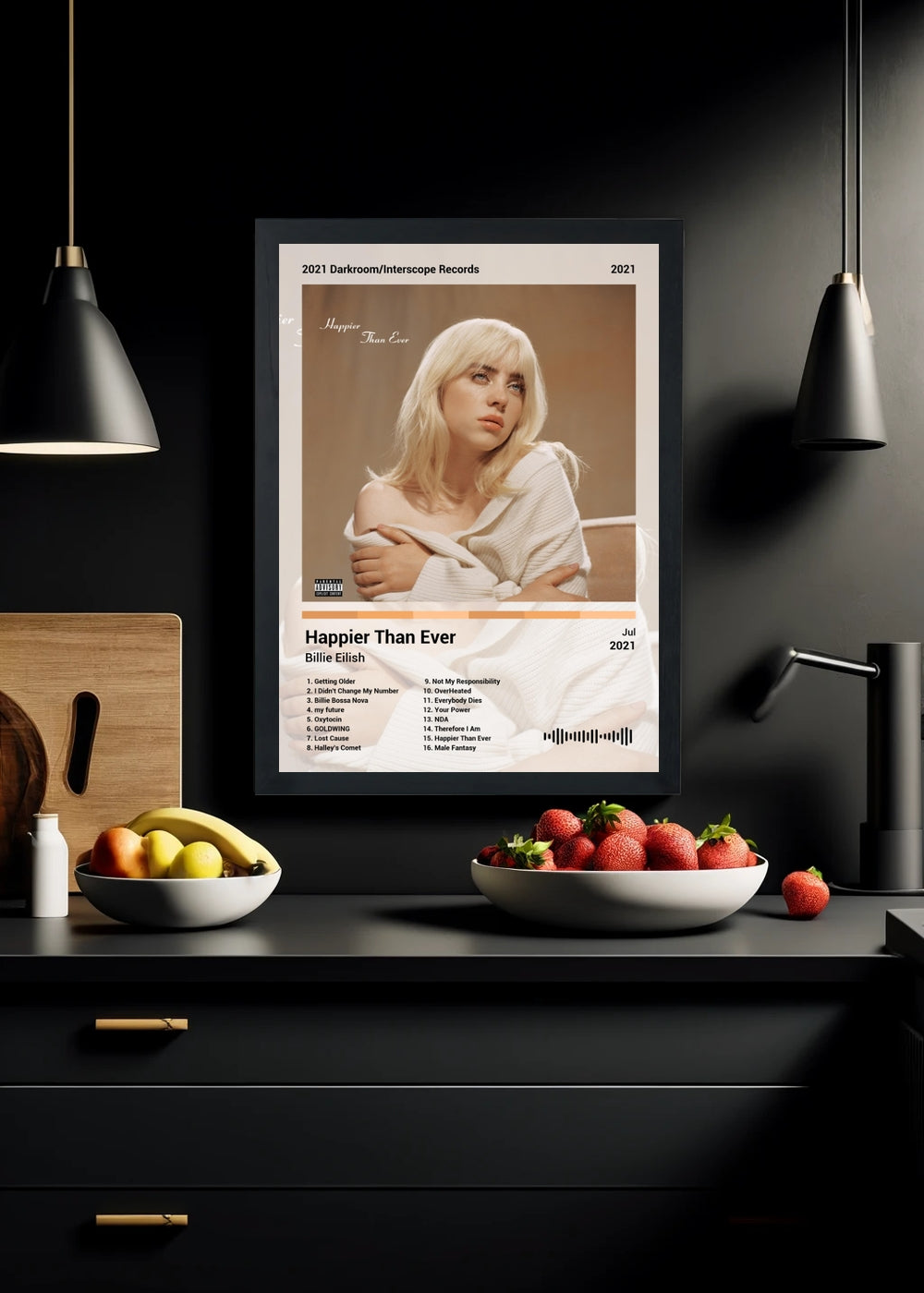 Quadro Billie Eilish Happier Than Ever (Light) Com Vidro