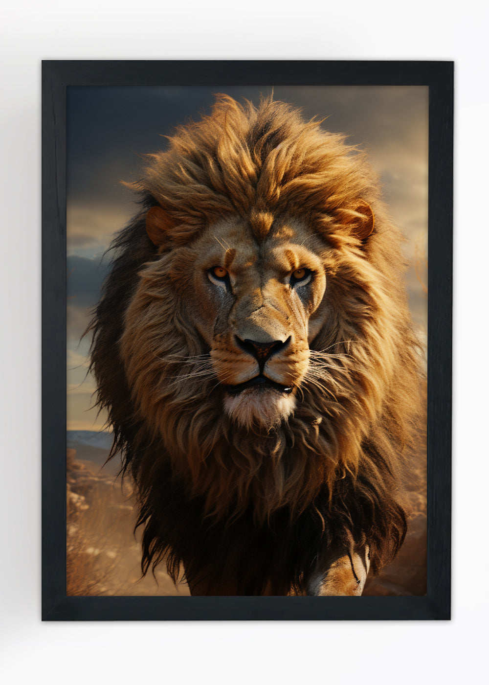 Quadro Decorativo Leão dourado - Animais - Com vidro