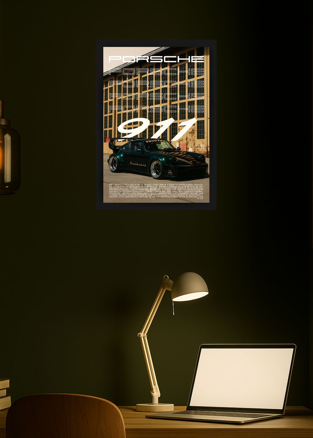 Quadro Decorativo Porsche 911 Sunburst Com Vidro