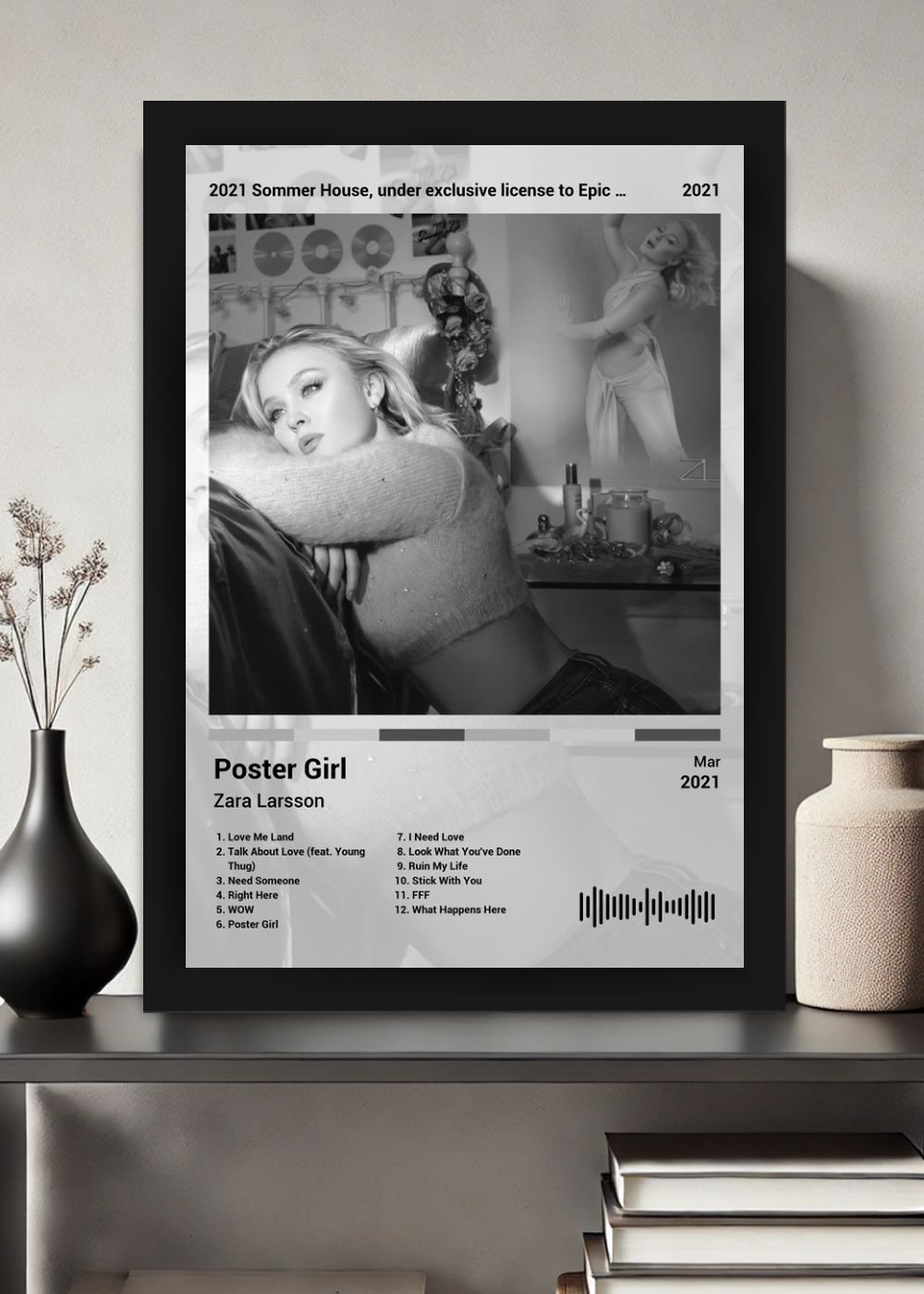 Quadro Zara Larsson Poster Girl (Black&white) Com Vidro