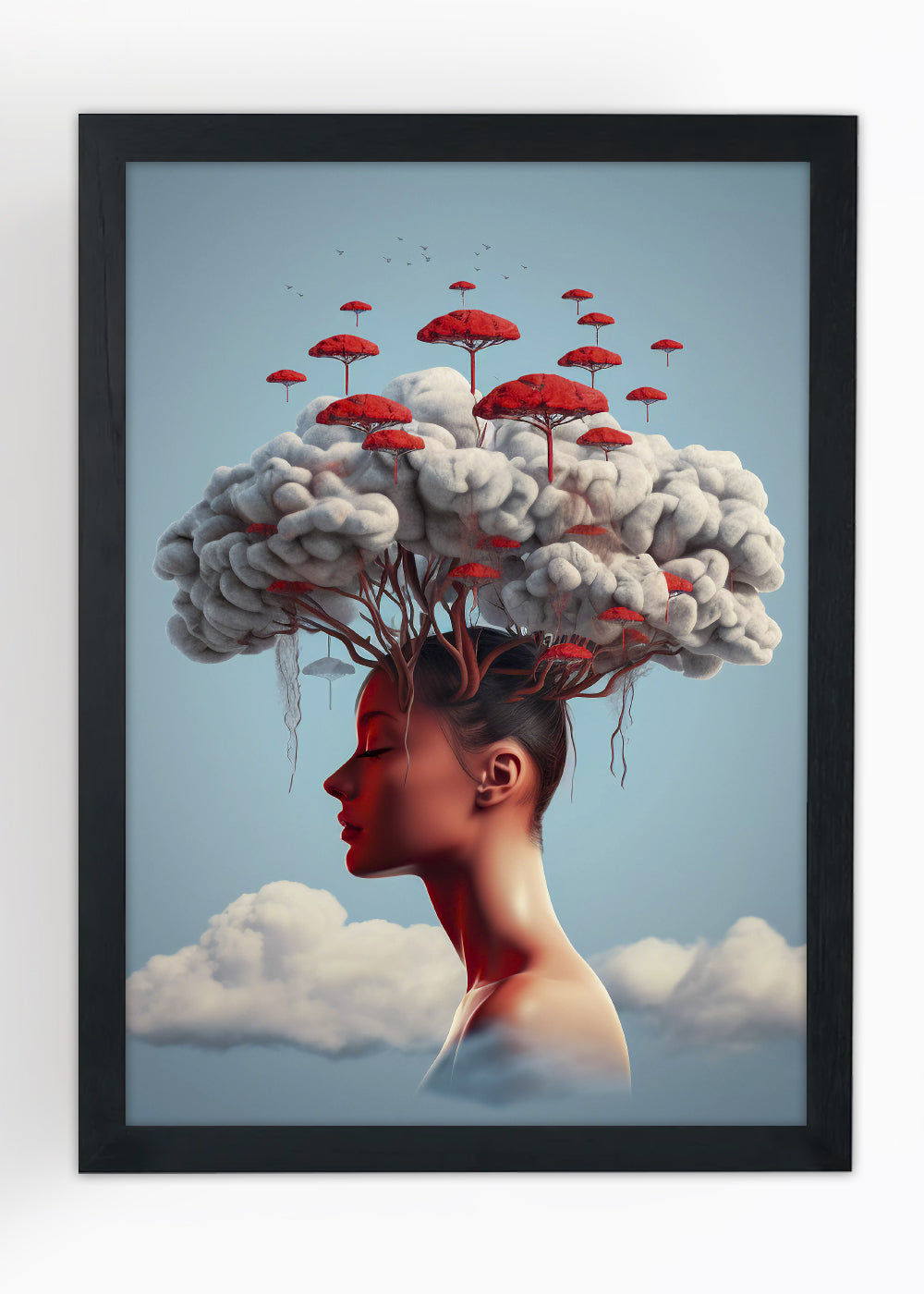 Quadro Decorativo Moça de cogumelos Abstrata - Com vidro