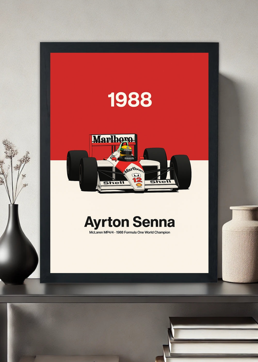 Quadro Ayrton Senna McLaren MP4 4 Campeão 1988 -Com vidro