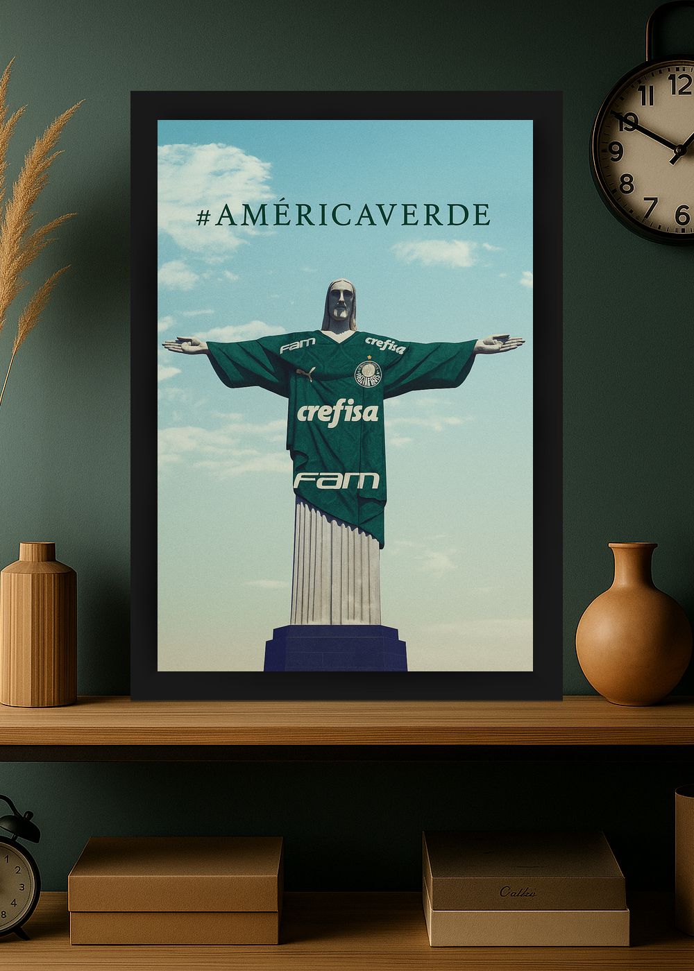 Quadro Com Vidro Palmeiras AMerica Verde com Moldura