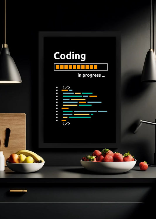 Quadro Coding In Progress com Vidro e Moldura