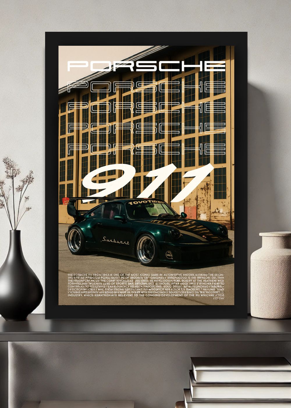 Quadro Decorativo Porsche 911 Sunburst Com Vidro
