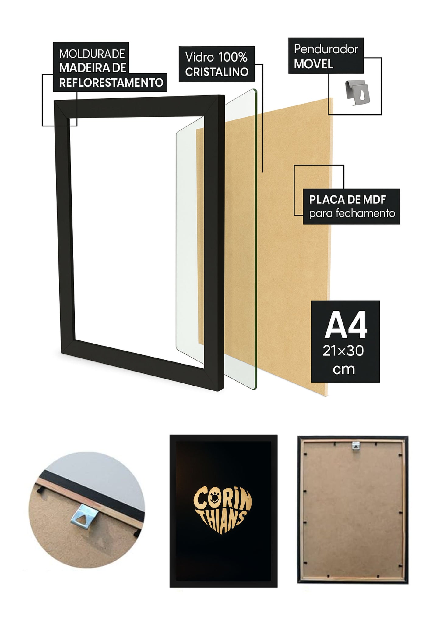 Quadro Com Vidro Corinthians Meu Timao com Moldura