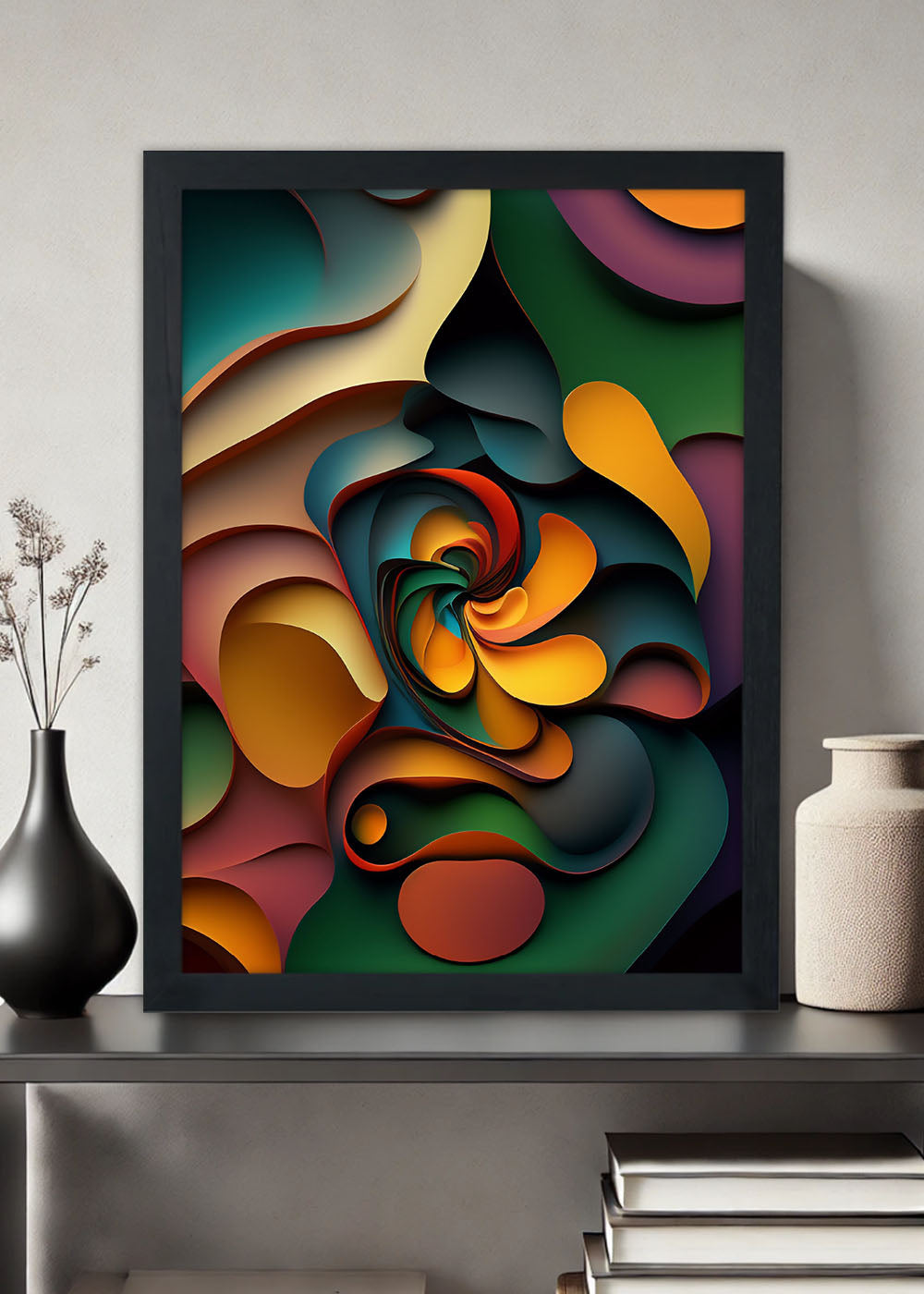 Quadro Decorativo Arte de cores e formas - Com vidro