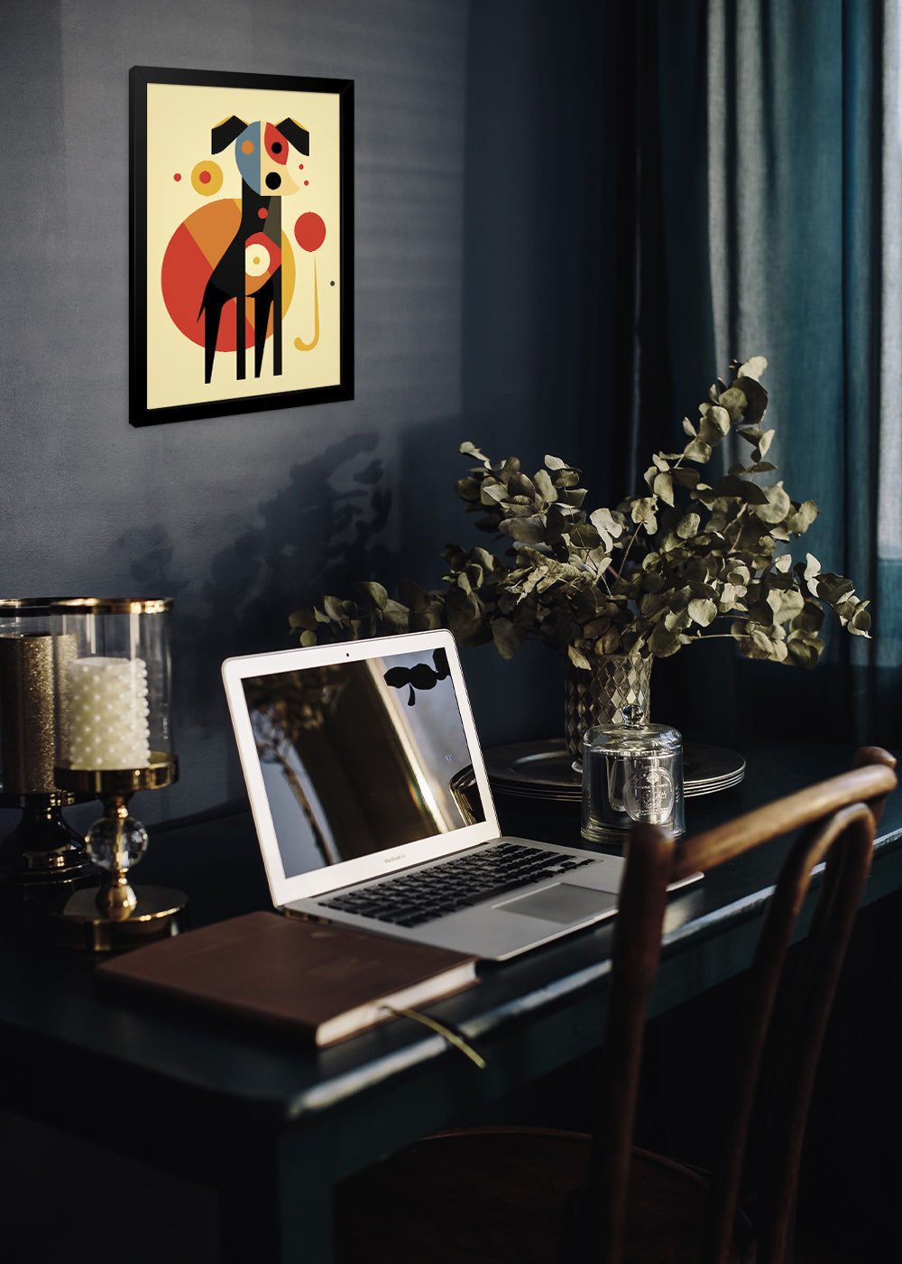 Quadro Decorativo Cachorro de formas abstratas - Com vidro