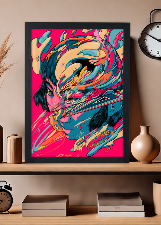 Quadro Decorativo Menina artistica abstrata - Com vidro