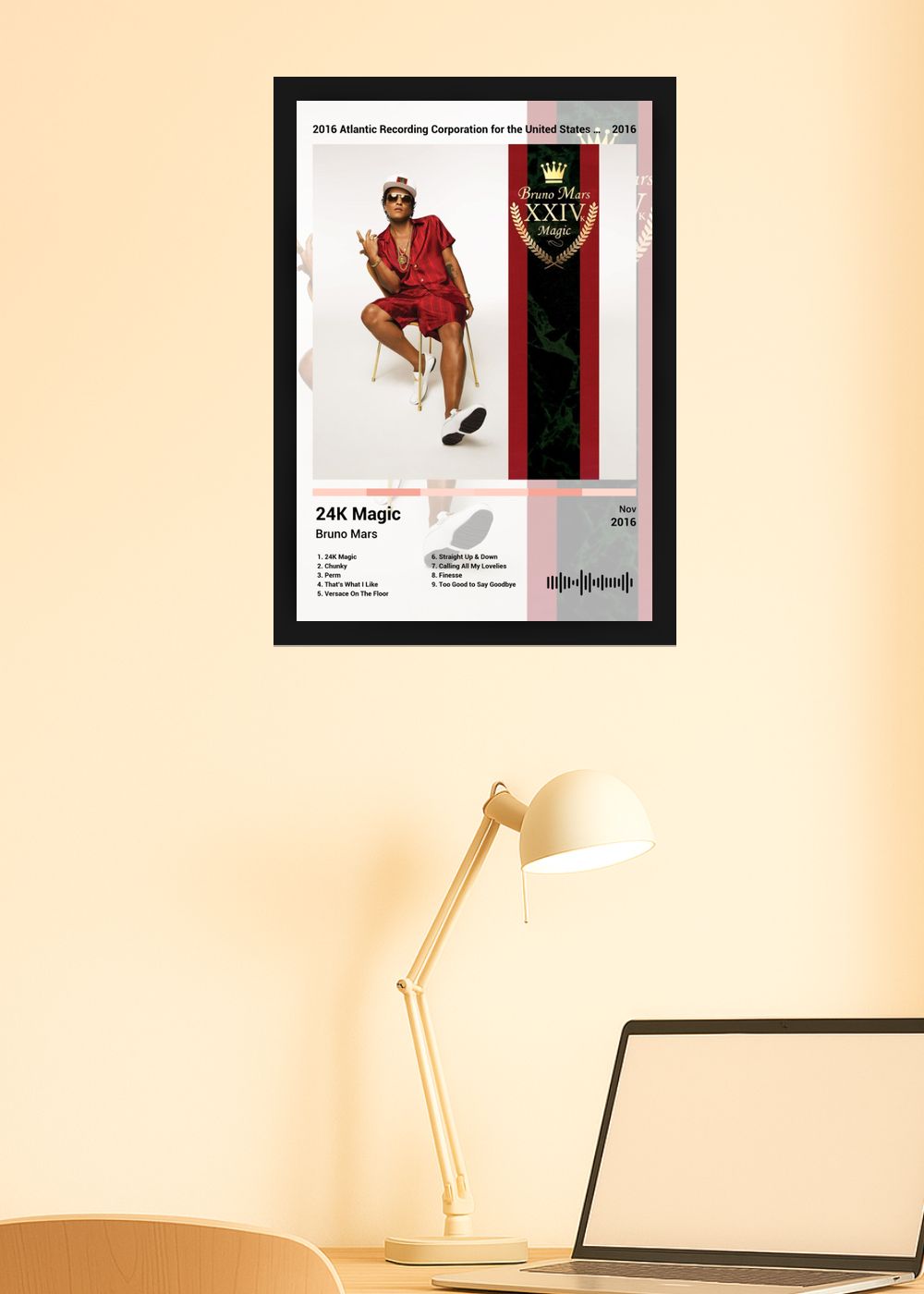 Quadro Decorativo Bruno Mars 24K Magic (Light) Com Vidro