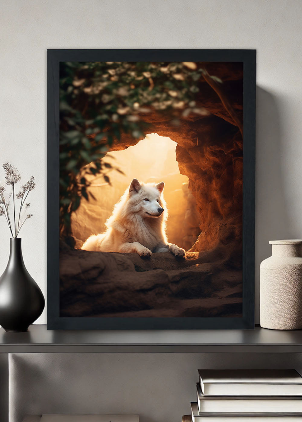 Quadro Decorativo o lobo branco - Animais - Com vidro
