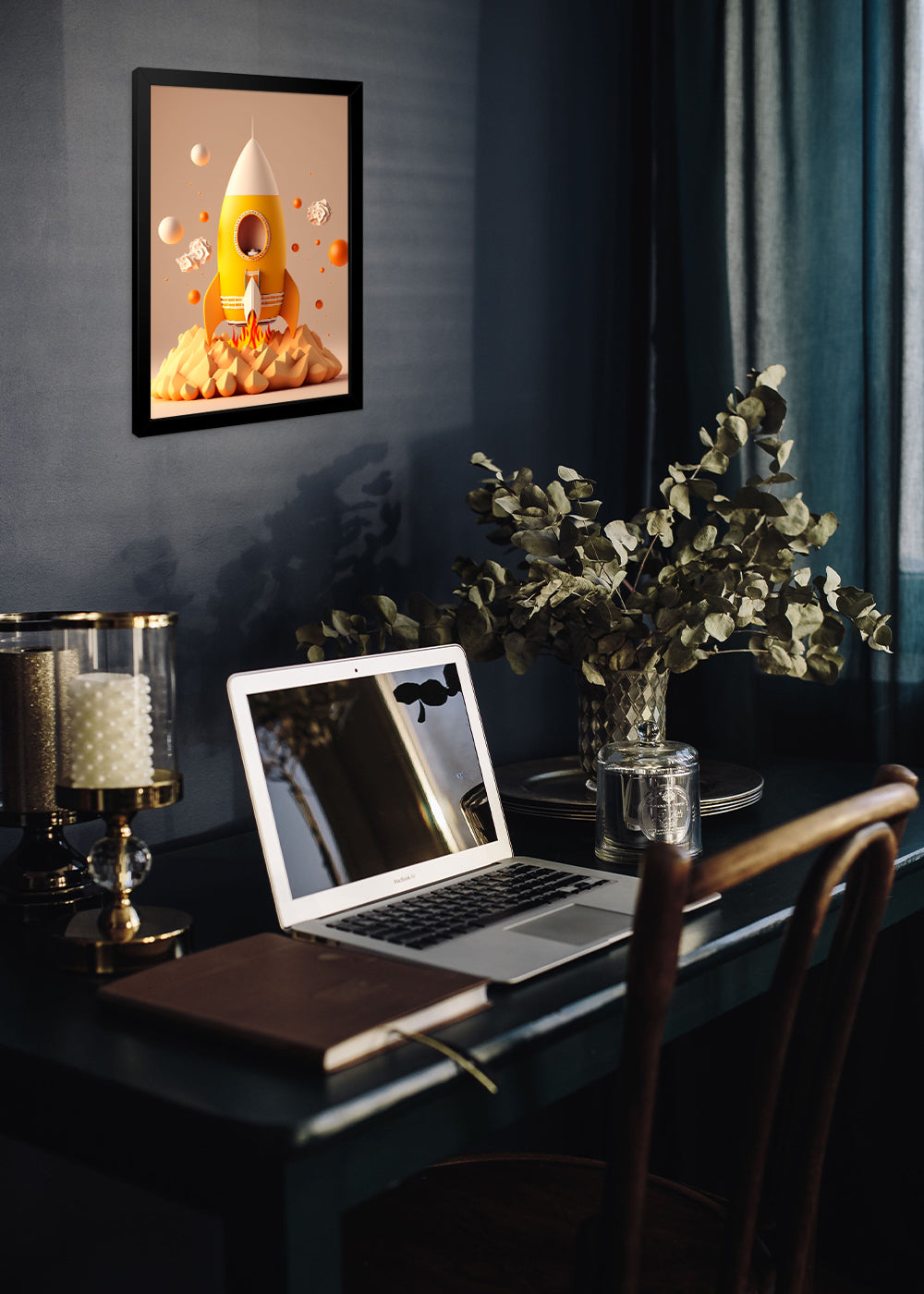 Quadro Decorativo Foguete amarelo - Com vidro