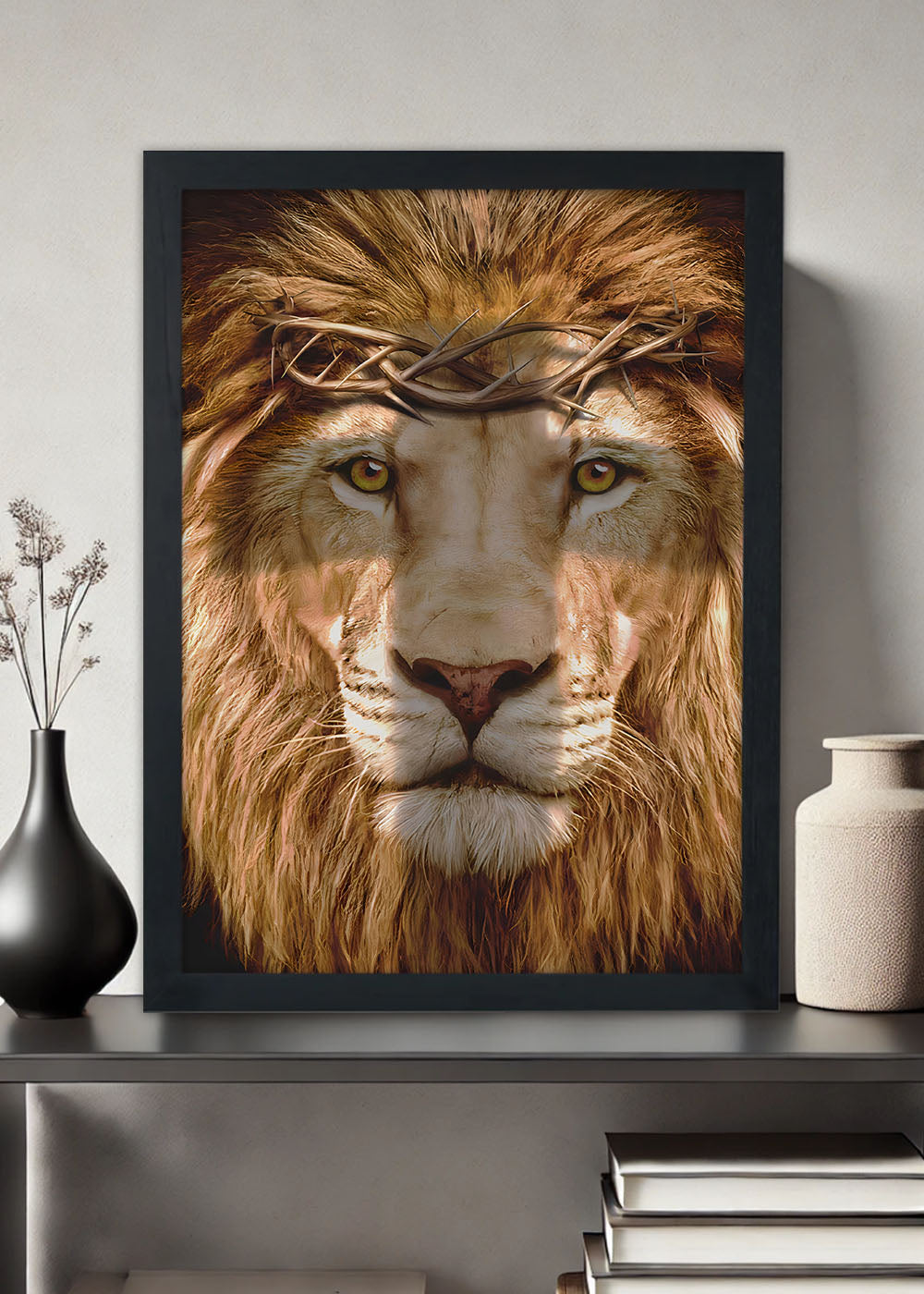 Quadro Coroa de espinhos em um leão - Religião - Com vidro