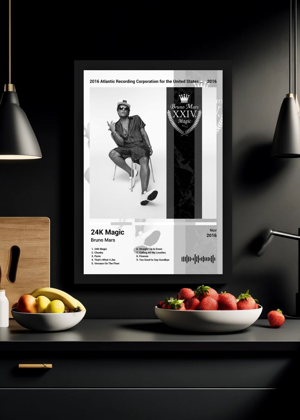 Quadro Bruno Mars 24K Magic (Black&white) Com Vidro