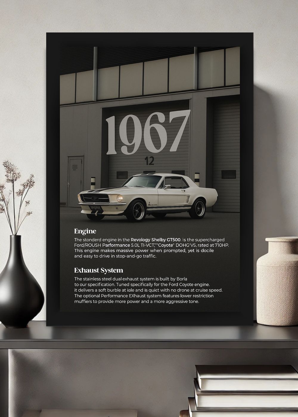 Quadro Mustang Shelby GT500 1967 Com Vidro e Moldura