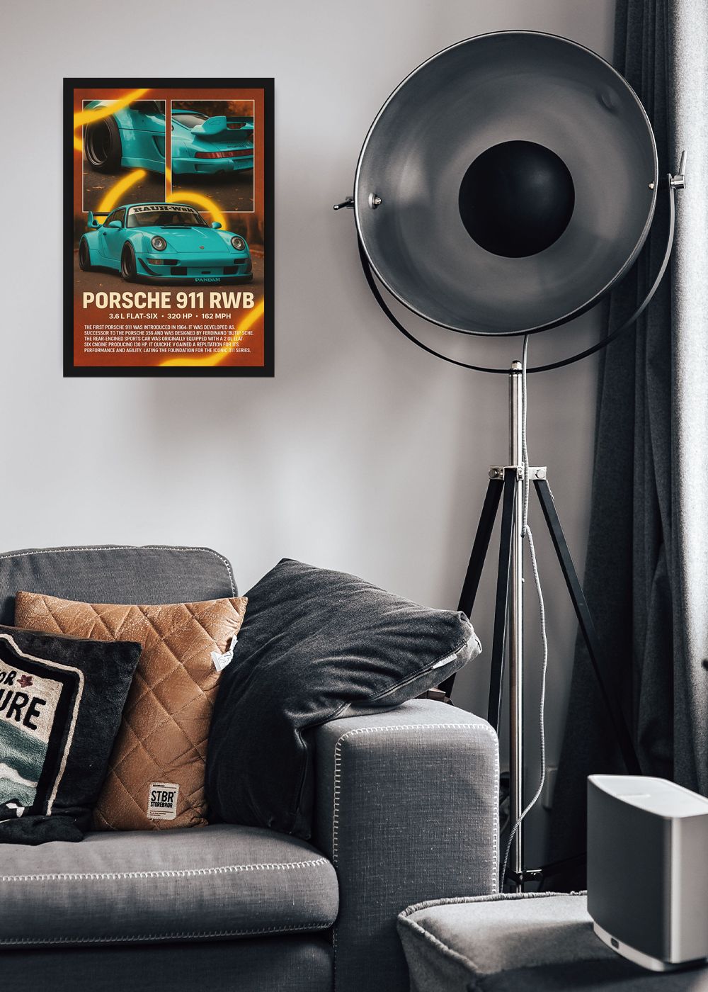 Quadro Com Vidro Porsche 911 RWB com Moldura