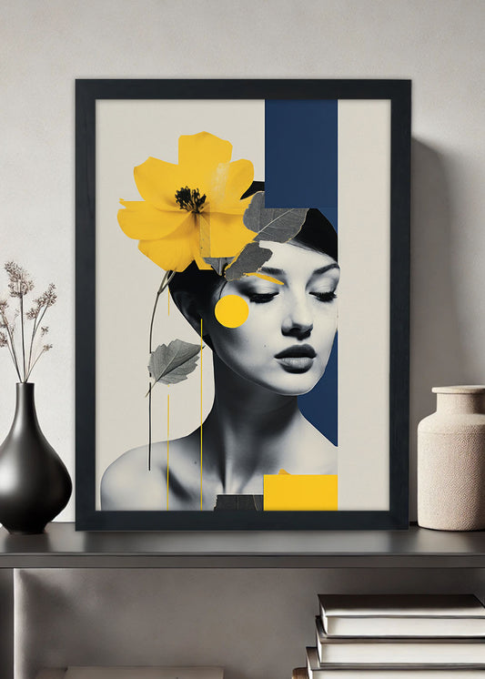 Quadro Mulher feita de formas e flores - Com vidro