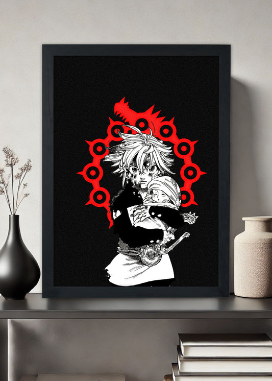 Quadro Meliodas com elizabeth em seus braços - Com vidro