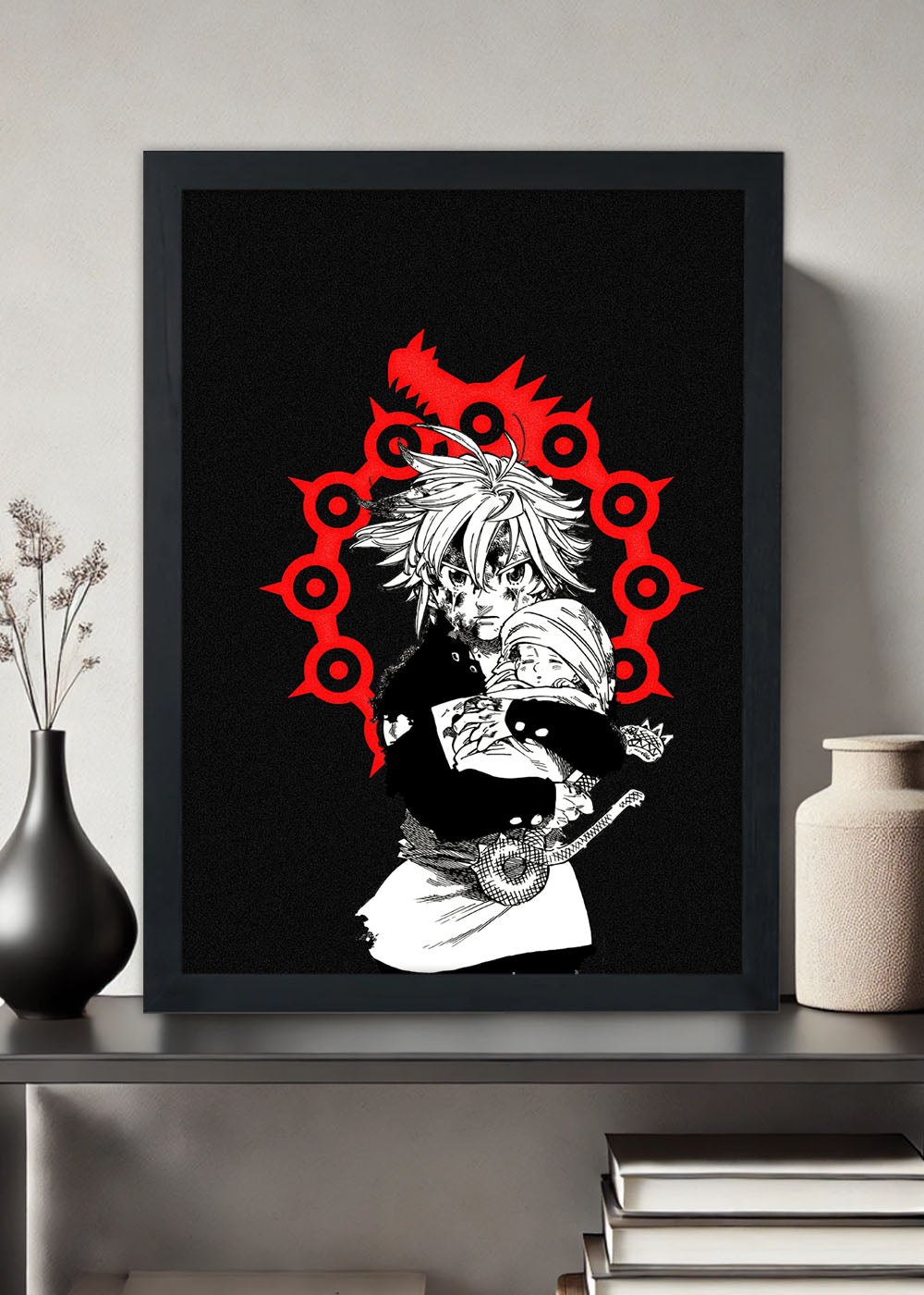 Quadro Meliodas com elizabeth em seus braços - Com vidro