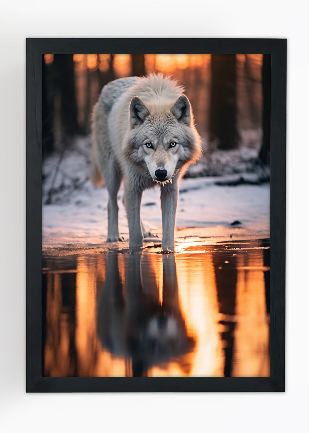Quadro Decorativo lobo de neve - Animais - Com vidro